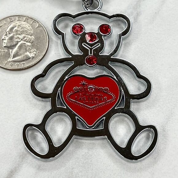 Silver Tone Red Rhinestone Bear Las Vegas Souvenir Keychain Keyring - Picture 4 of 7